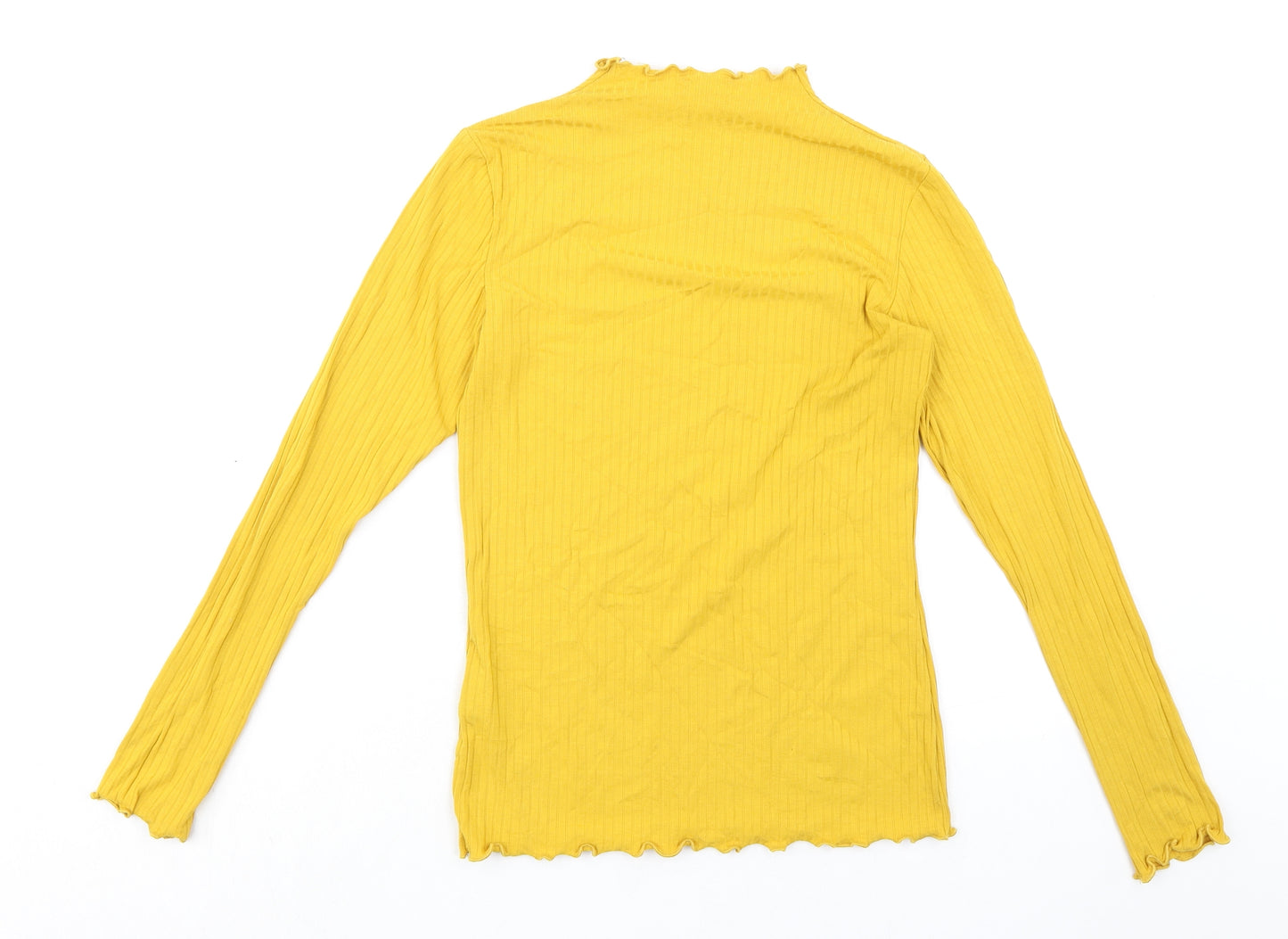 Warehouse Womens Yellow Viscose Basic T-Shirt Size 8 Mock Neck