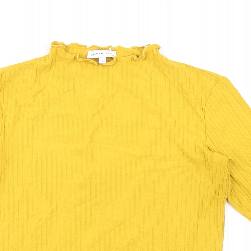 Warehouse Womens Yellow Viscose Basic T-Shirt Size 8 Mock Neck