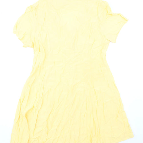 New Look Womens Yellow Polyester A-Line Size 16 V-Neck Button