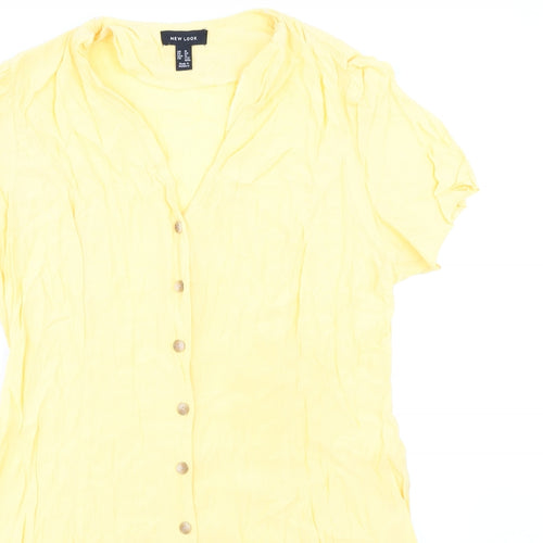 New Look Womens Yellow Polyester A-Line Size 16 V-Neck Button