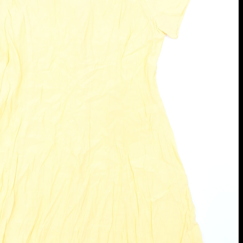 New Look Womens Yellow Polyester A-Line Size 16 V-Neck Button