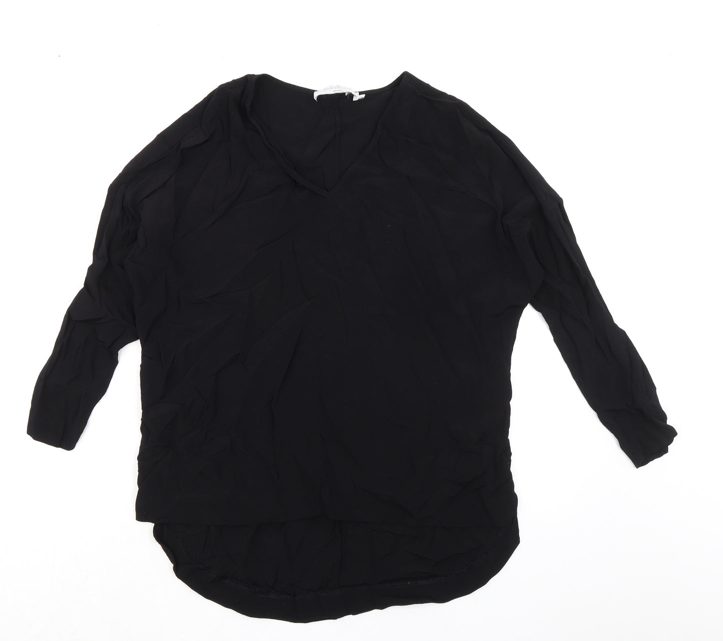 John Lewis Womens Black Viscose Basic Blouse Size 12 V-Neck