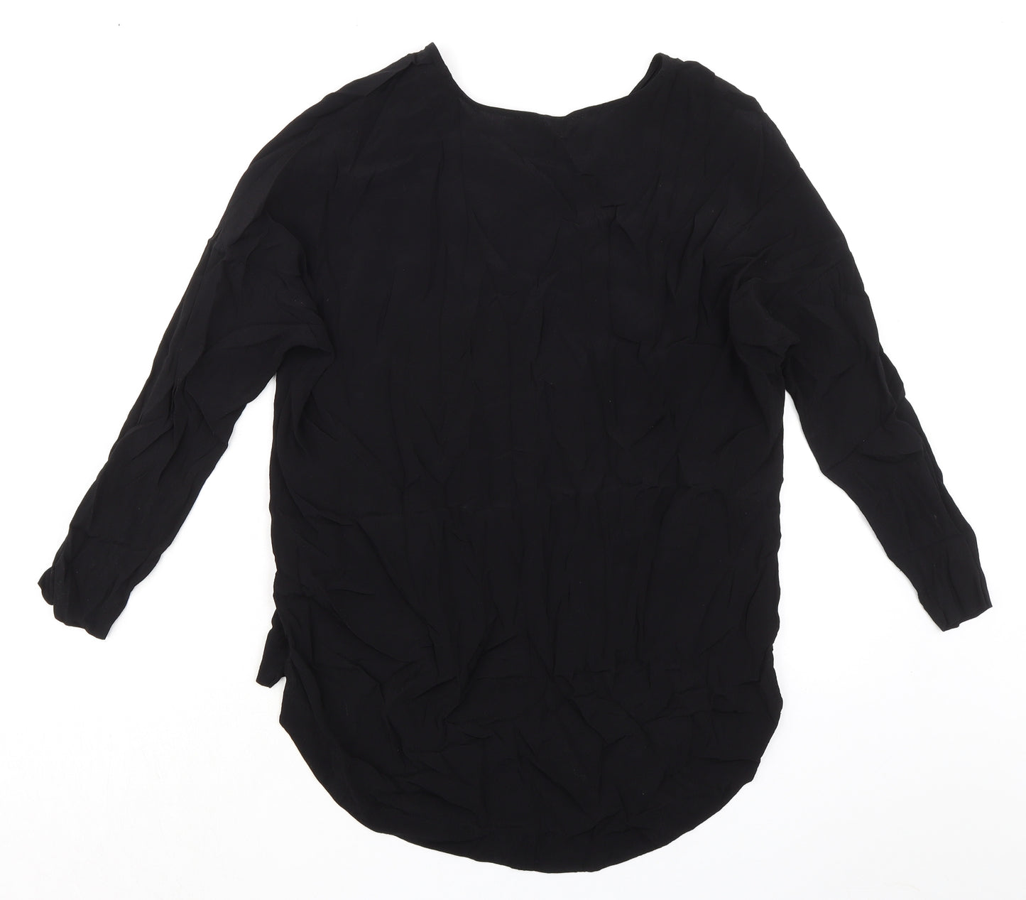 John Lewis Womens Black Viscose Basic Blouse Size 12 V-Neck