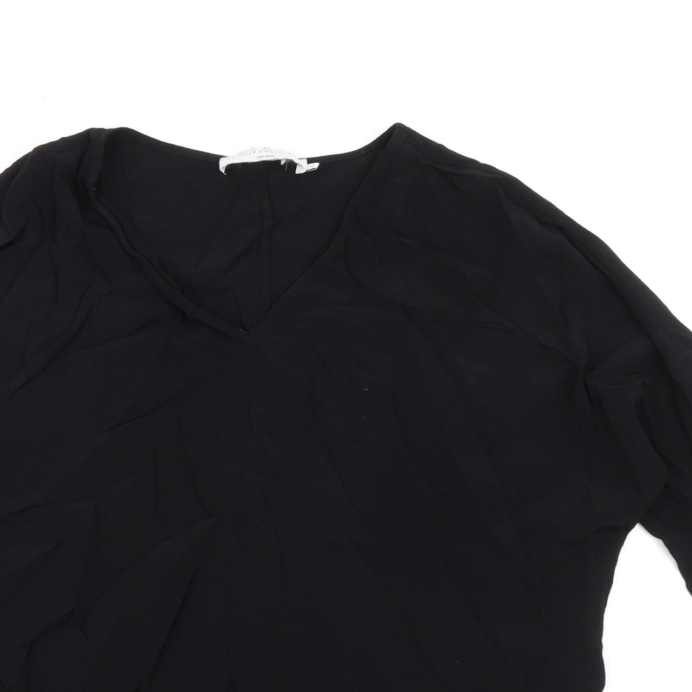 John Lewis Womens Black Viscose Basic Blouse Size 12 V-Neck