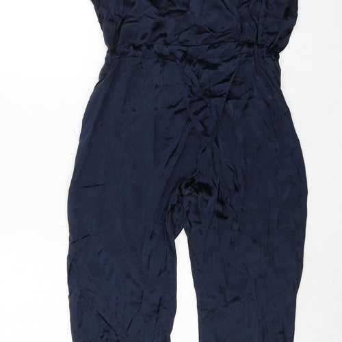 Clu Womens Blue 100% Silk Jumpsuit One-Piece Size M L29 in Drawstring