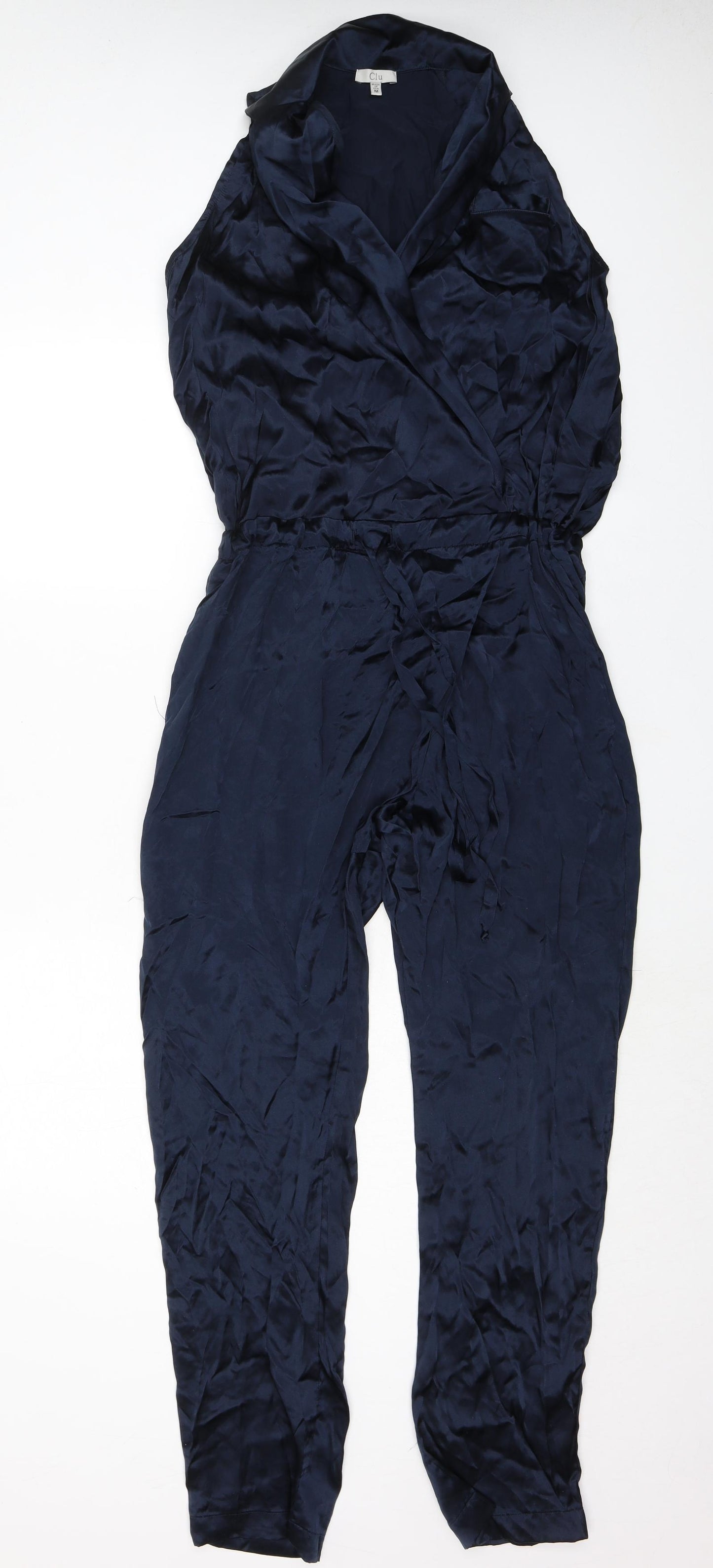 Clu Womens Blue 100% Silk Jumpsuit One-Piece Size M L29 in Drawstring