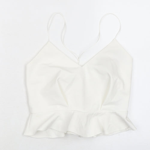 River Island Womens White Polyester Cropped Tank Size 8 V-Neck