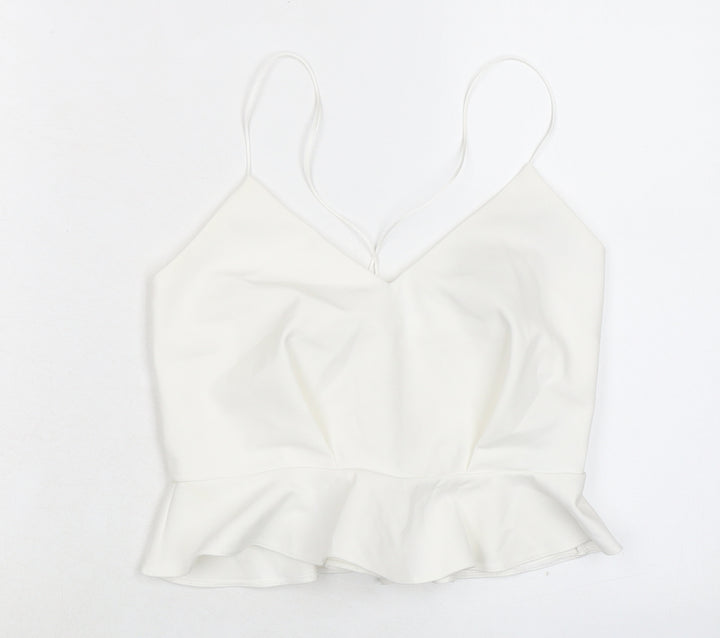 River Island Womens White Polyester Cropped Tank Size 8 V-Neck