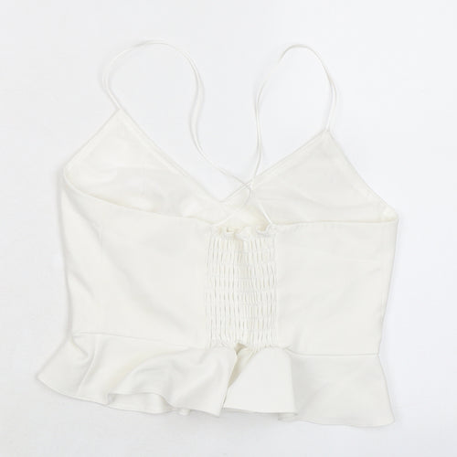 River Island Womens White Polyester Cropped Tank Size 8 V-Neck