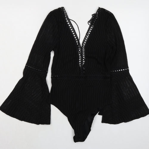 Misspap Womens Black 100% Polyester Bodysuit One-Piece Size S Snap