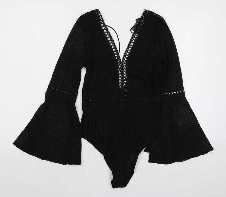 Misspap Womens Black 100% Polyester Bodysuit One-Piece Size S Snap
