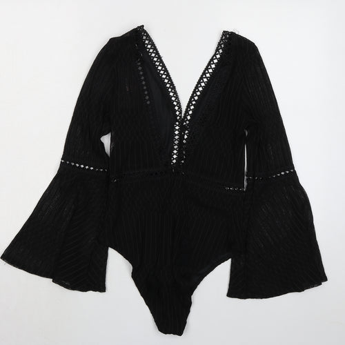 Misspap Womens Black 100% Polyester Bodysuit One-Piece Size S Snap