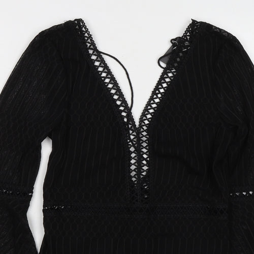 Misspap Womens Black 100% Polyester Bodysuit One-Piece Size S Snap