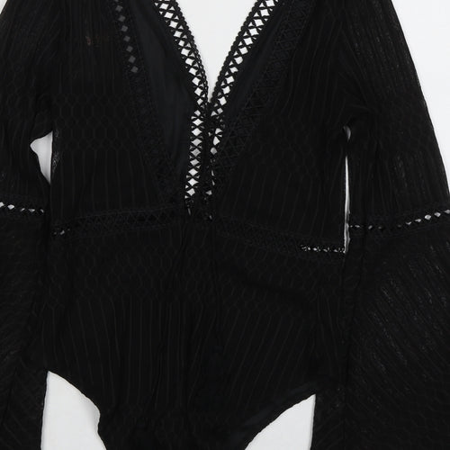 Misspap Womens Black 100% Polyester Bodysuit One-Piece Size S Snap