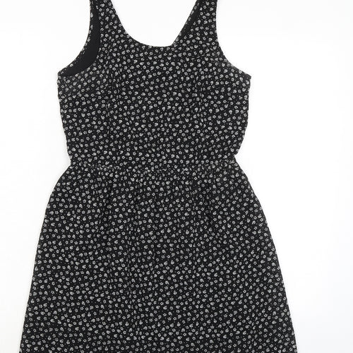 Divided by H&M Womens Black Geometric Polyester Tank Dress Size 8 Scoop Neck Pullover