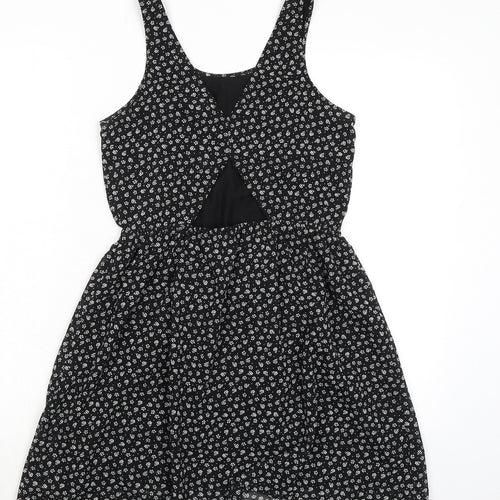 Divided by H&M Womens Black Geometric Polyester Tank Dress Size 8 Scoop Neck Pullover