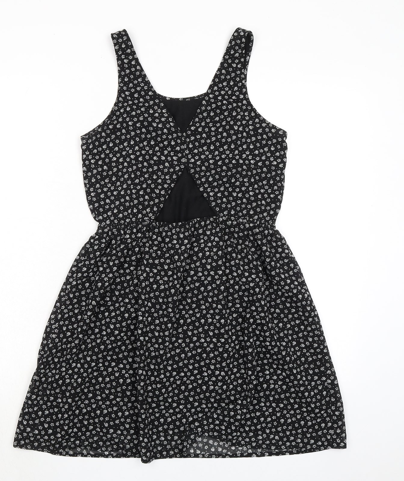 Divided by H&M Womens Black Geometric Polyester Tank Dress Size 8 Scoop Neck Pullover