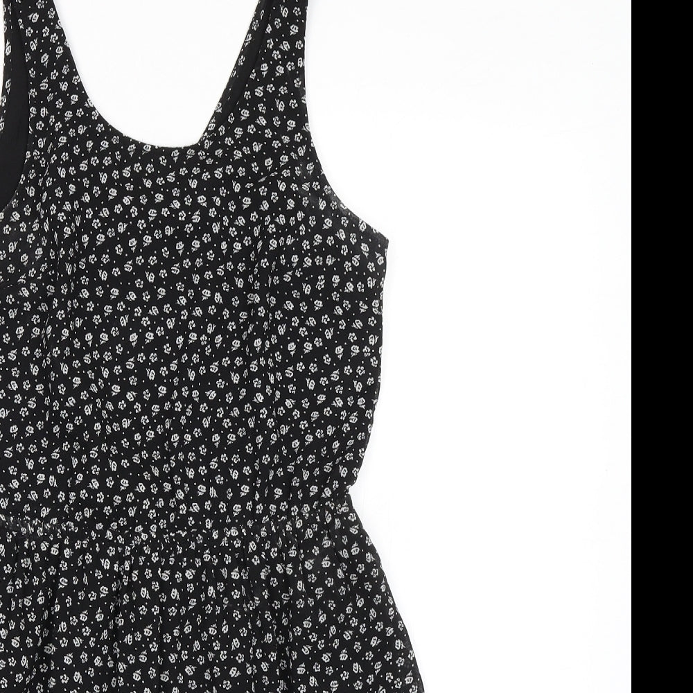 Divided by H&M Womens Black Geometric Polyester Tank Dress Size 8 Scoop Neck Pullover