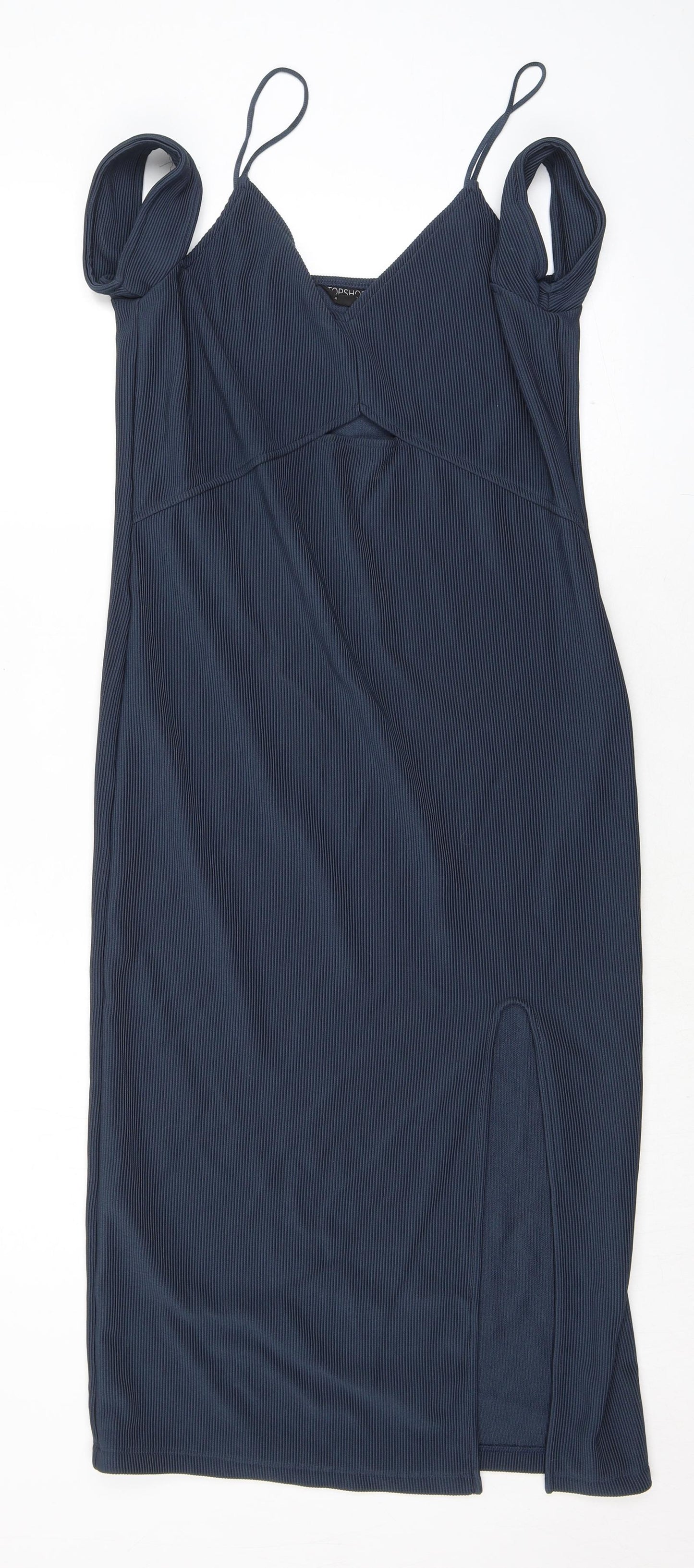 Topshop Womens Blue Polyester Tank Dress Size 14 V-Neck Pullover - Cold Shoulder