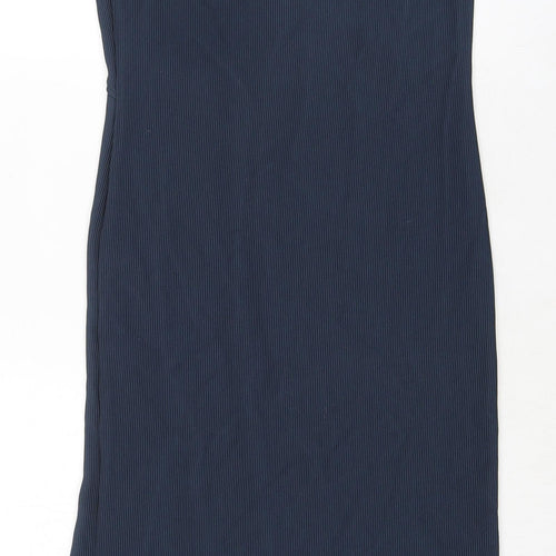 Topshop Womens Blue Polyester Tank Dress Size 14 V-Neck Pullover - Cold Shoulder