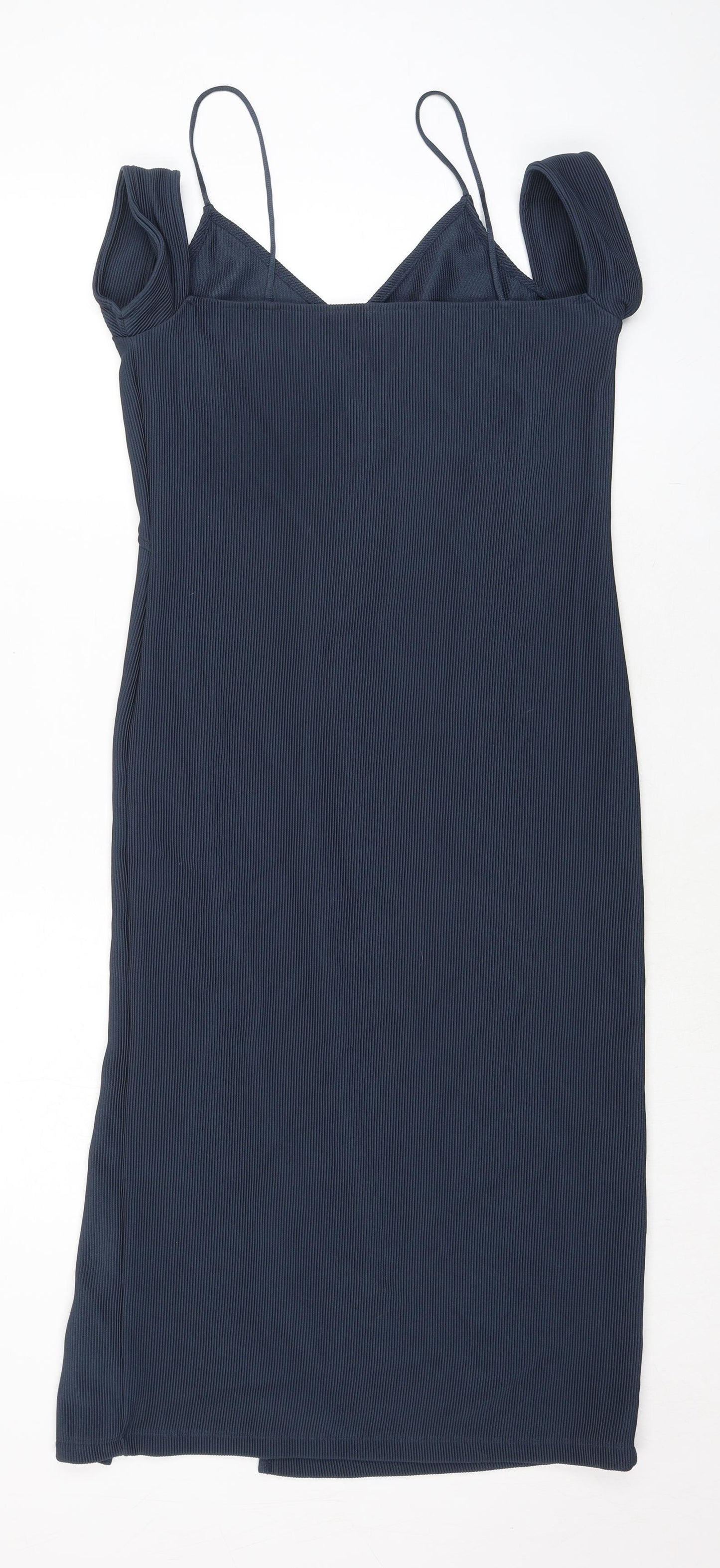 Topshop Womens Blue Polyester Tank Dress Size 14 V-Neck Pullover - Cold Shoulder
