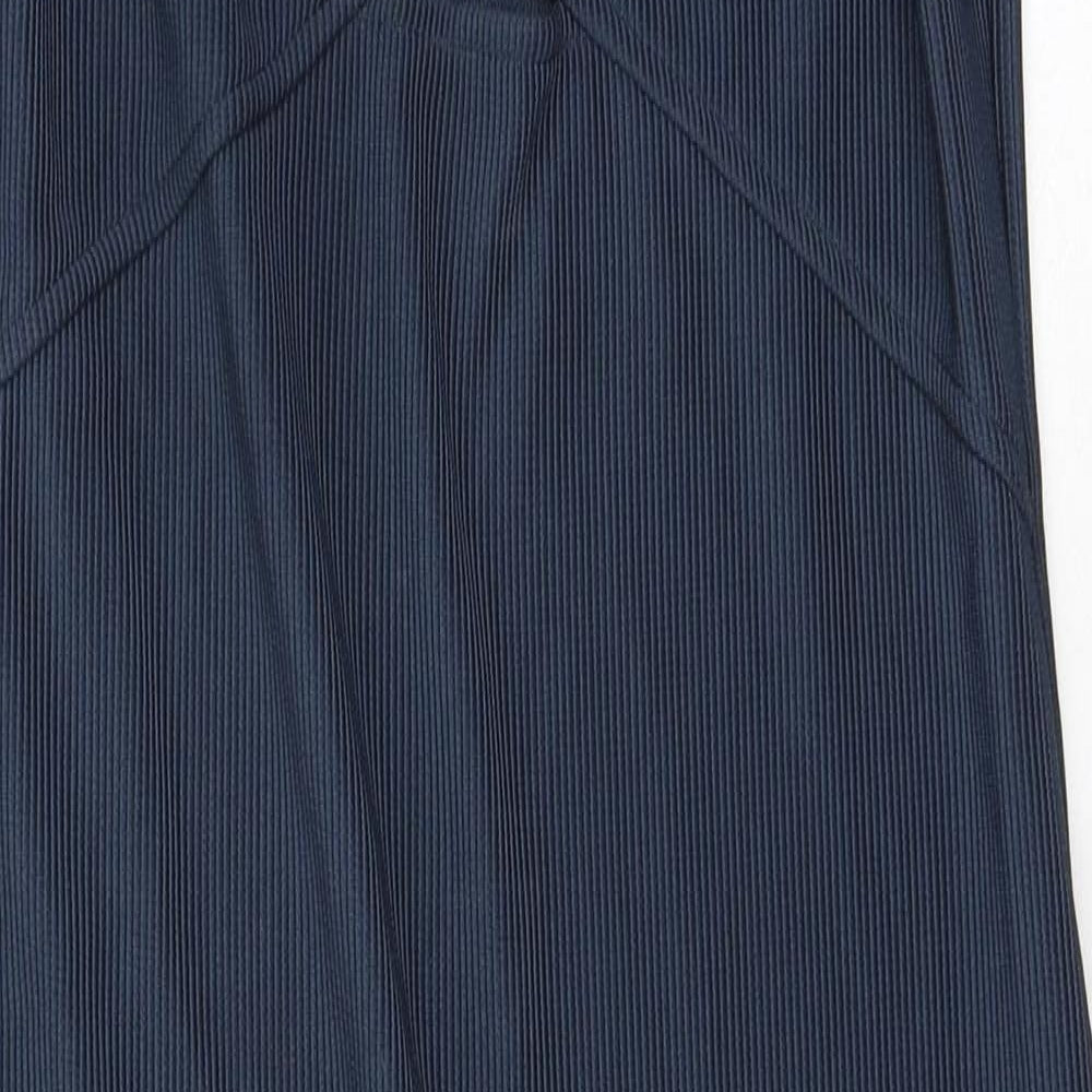 Topshop Womens Blue Polyester Tank Dress Size 14 V-Neck Pullover - Cold Shoulder