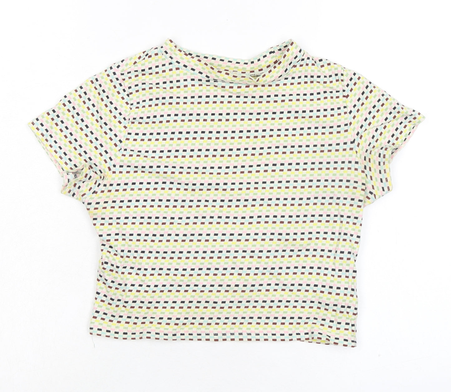Cooperative Womens Multicoloured Geometric 100% Cotton Basic T-Shirt Size XS Round Neck