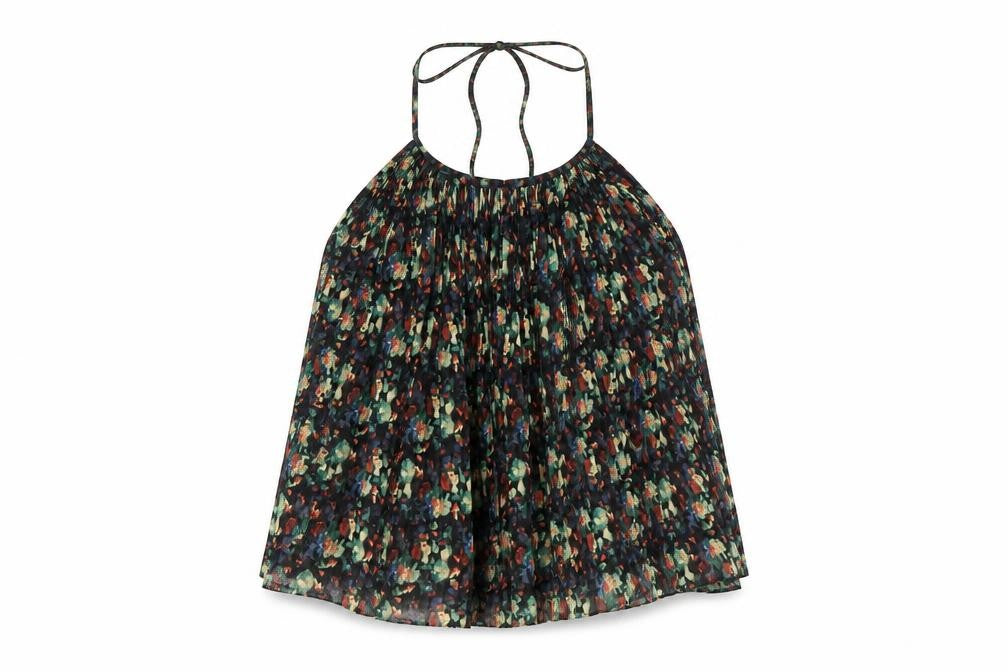 Front view of Kimchi Blue women’s black floral polyester basic tank, size M, halter
