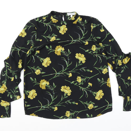 Warehouse Womens Black Floral Polyester Basic Blouse Size 10 Round Neck