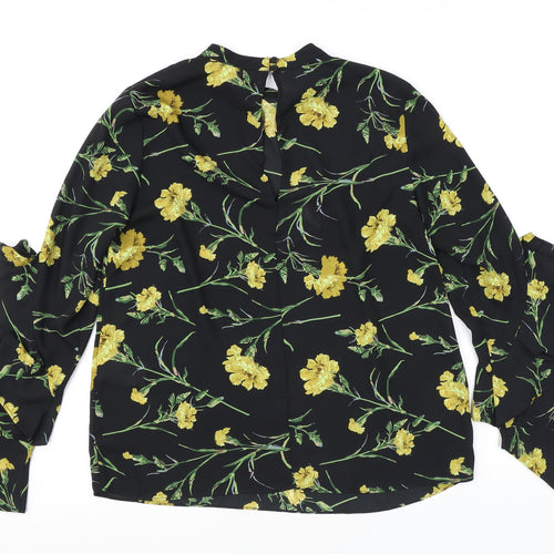 Warehouse Womens Black Floral Polyester Basic Blouse Size 10 Round Neck