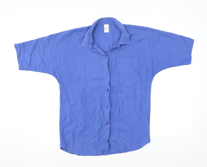 Etam Womens Blue Polyester Basic Button-Up Size 10 Collared