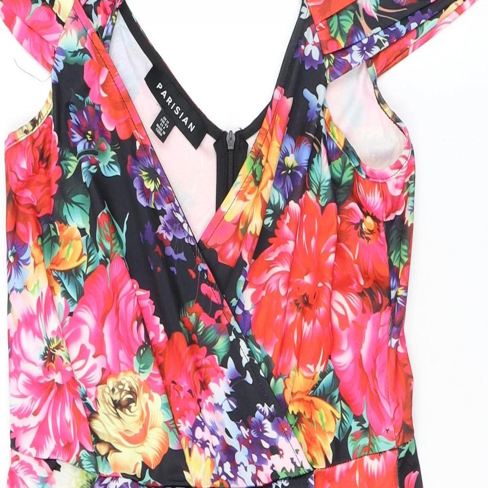 Parisian Womens Multicoloured Floral Polyester Mini Size 12 V-Neck Zip