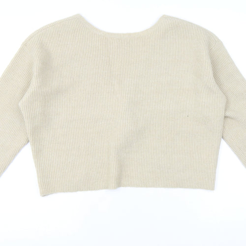 JustFab Womens Beige Round Neck Acrylic Pullover Jumper Size L