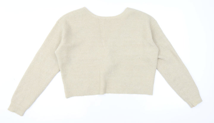 JustFab Womens Beige Round Neck Acrylic Pullover Jumper Size L