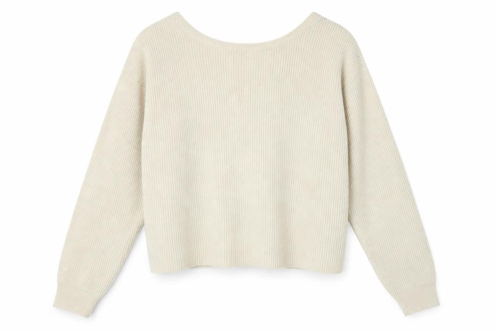 Front view of JustFab women’s beige round neck acrylic jumper, size L