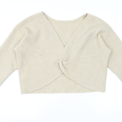 JustFab Womens Beige Round Neck Acrylic Pullover Jumper Size L