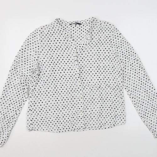 Marks and Spencer Womens White Polka Dot Viscose Basic Button-Up Size 10 Round Neck