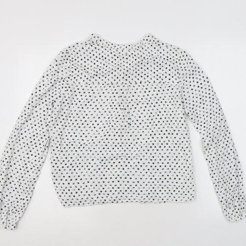 Marks and Spencer Womens White Polka Dot Viscose Basic Button-Up Size 10 Round Neck