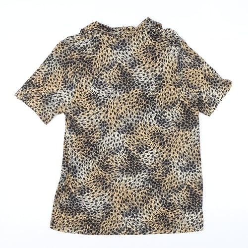 Canda Womens Brown Geometric Viscose Basic T-Shirt Size M Collared