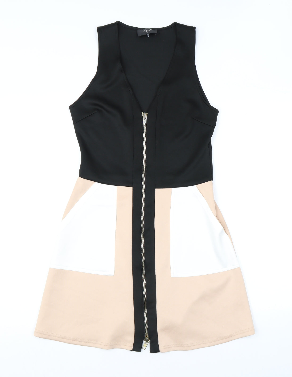 AX Paris Womens Black Colourblock Polyester Mini Size 10 V-Neck Zip