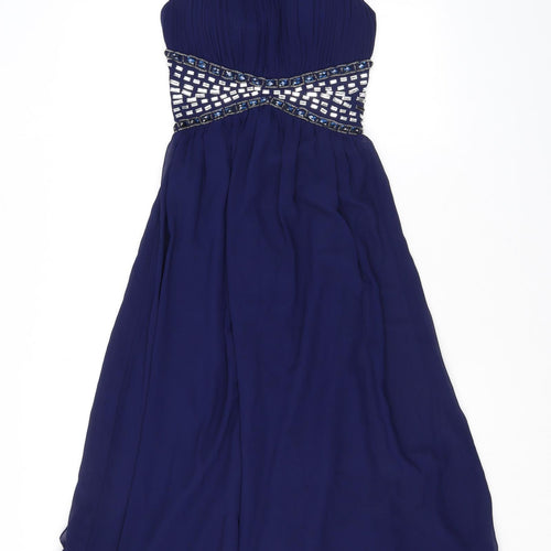 Quiz Womens Blue Polyester Maxi Size 8 Round Neck Pullover - Embellished