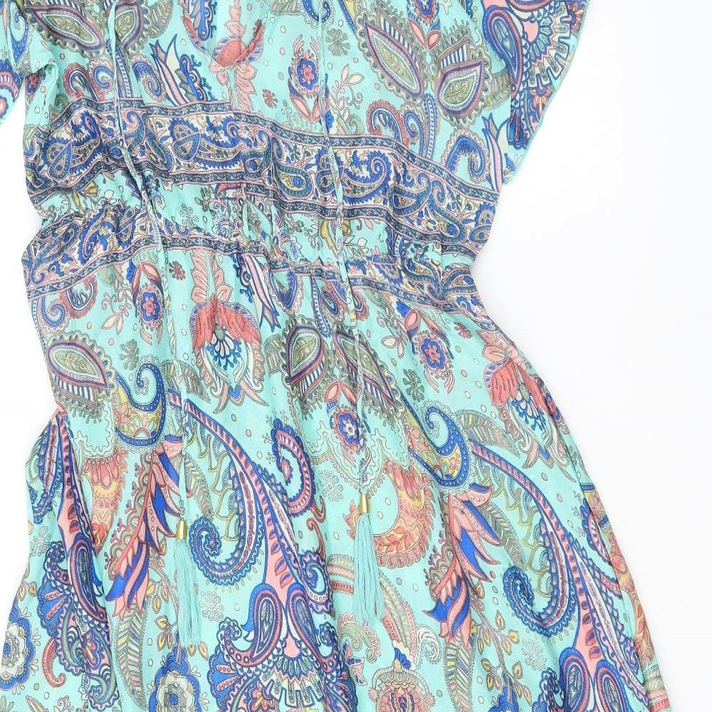 Manui Womens Green Paisley Silk A-Line One Size V-Neck Pullover