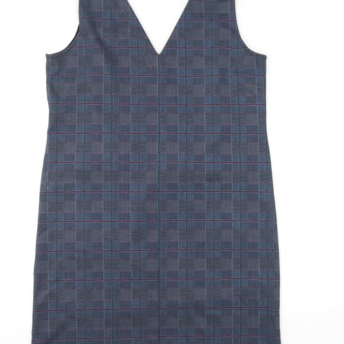 NEXT Womens Blue Plaid Polyester Pinafore/Dungaree Dress Size 14 V-Neck Pullover