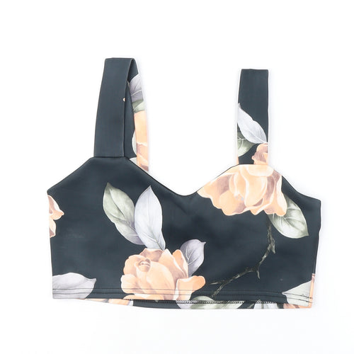 Boohoo Womens Black Floral Polyester Cropped Tank Size 10 V-Neck