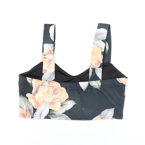 Boohoo Womens Black Floral Polyester Cropped Tank Size 10 V-Neck