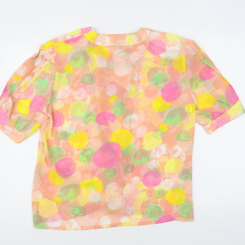 Mansfield Womens Orange Floral Polyester Basic Button-Up Size 14 Round Neck
