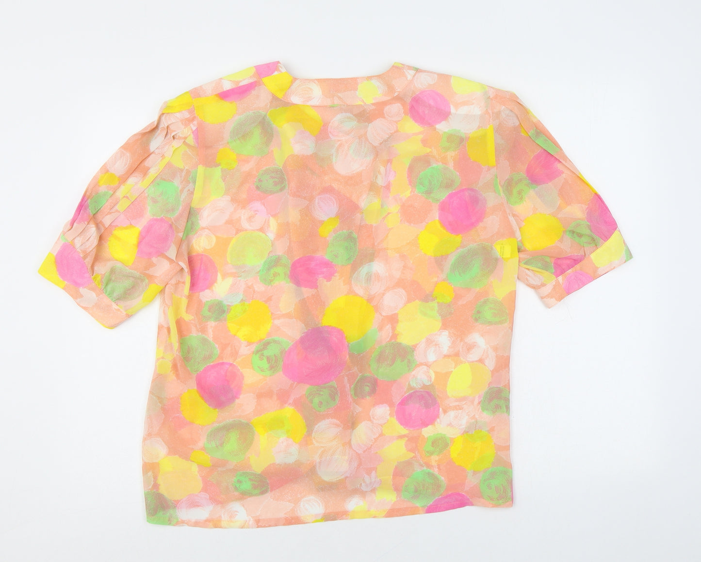 Mansfield Womens Orange Floral Polyester Basic Button-Up Size 14 Round Neck