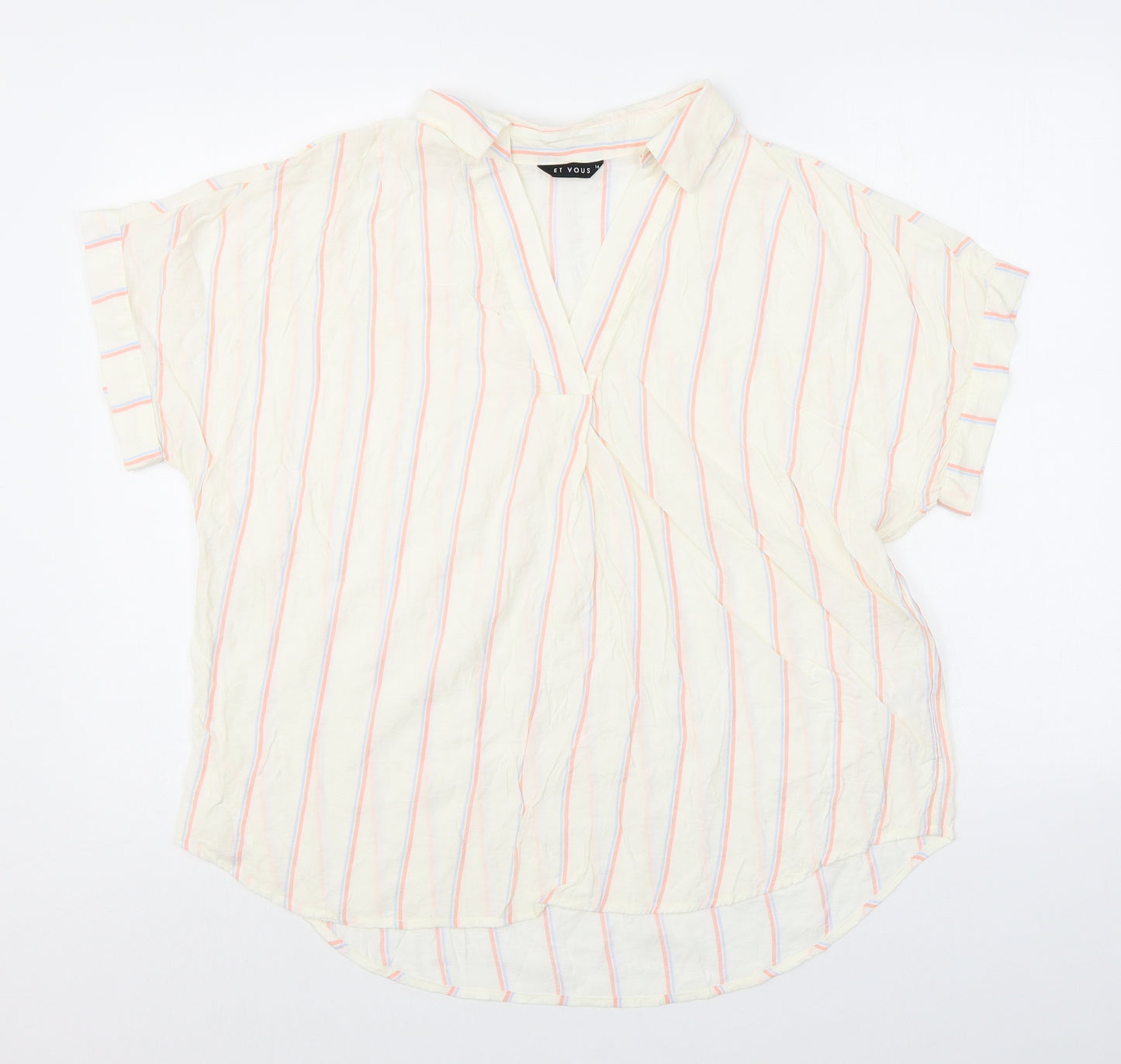 et vous Womens White Striped Viscose Basic Blouse Size 14 V-Neck