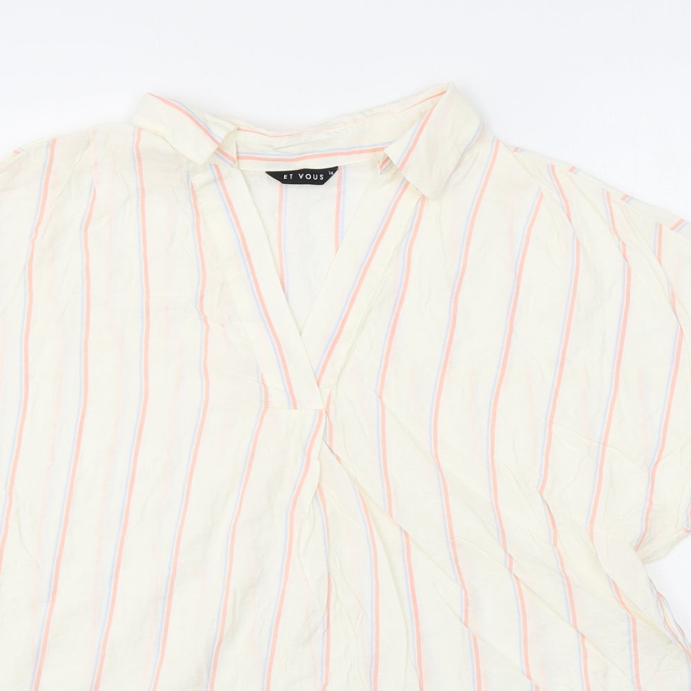 et vous Womens White Striped Viscose Basic Blouse Size 14 V-Neck