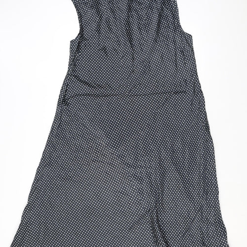 Marks and Spencer Womens Black Polka Dot Viscose A-Line Size 22 Round Neck Button